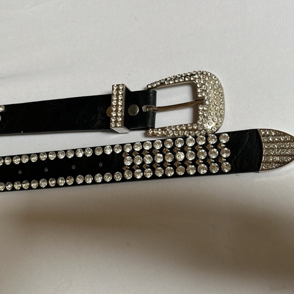 MMS Design Studio size XL black leather & silver rhinestone belt